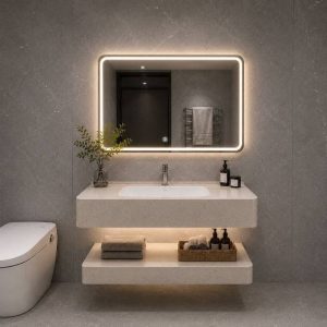 Bàn đá 2 tầng KRATEN màu kem 50 × 80 cm